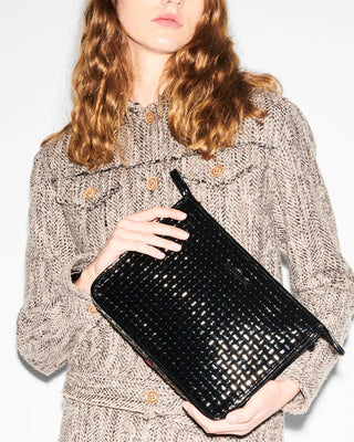 BLACK LACQUER WOVEN CLUTCH - FEBE Clothing