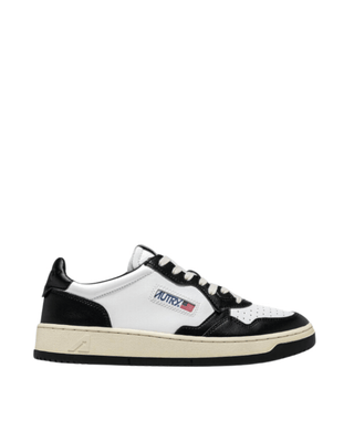 MEDALIST LOW SNEAKERS IN TWO - TONE LEATHER COLOR WHITE AND BLACK - FEBE Clothing