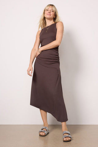 PEREZ RUCHED SLEEVELESS MIDI DRESS - FEBE Clothing