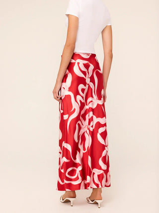 LAYLA RED RIBBON PRINT MAXI SKIRT - FEBE Clothing