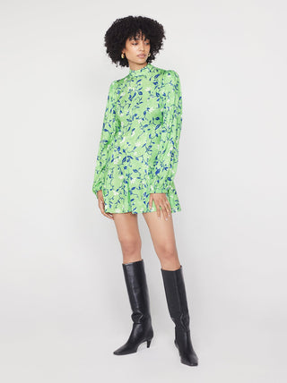 DORETTA GREEN VINE PRINT MINI DRESS - FEBE Clothing