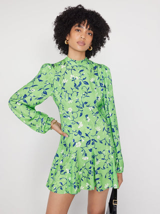 DORETTA GREEN VINE PRINT MINI DRESS - FEBE Clothing