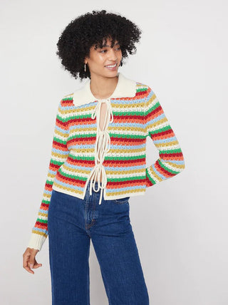 EVIE MULTI STRIPED CROCHET KNIT TOP - FEBE Clothing