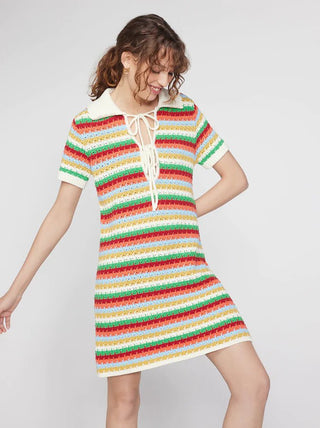 RIDLEY MULTI STRIPED CROCHET MINI DRESS - FEBE Clothing