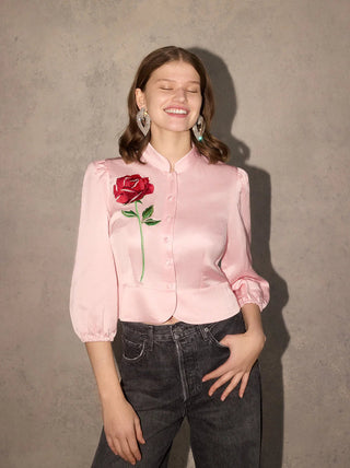 BETTINA PINK ROSE EMBROIDERED TOP - FEBE Clothing