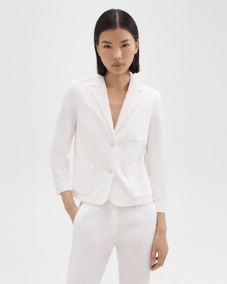 BOXY PATCH POCKET BLAZER IN STRETCH GOOD LINEN - FEBE Clothing