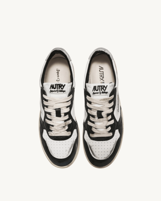 MEDALIST LOW SNEAKERS IN TWO - TONE LEATHER COLOR WHITE AND BLACK - FEBE Clothing