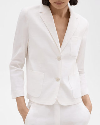 BOXY PATCH POCKET BLAZER IN STRETCH GOOD LINEN - FEBE Clothing