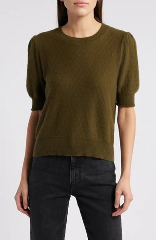 POINTELLE PUFF SLEEVE SWEATER - FEBE Clothing