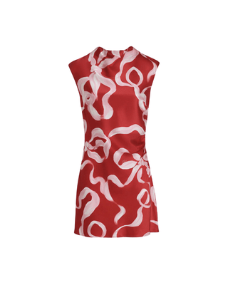 HESSA RED RIBBON PRINT MINI DRESS - FEBE Clothing