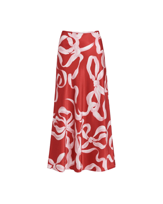 LAYLA RED RIBBON PRINT MAXI SKIRT - FEBE Clothing