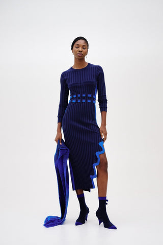 ASTER PLEATED DRESS WITH WAVY SLIT - FEBE Clothing