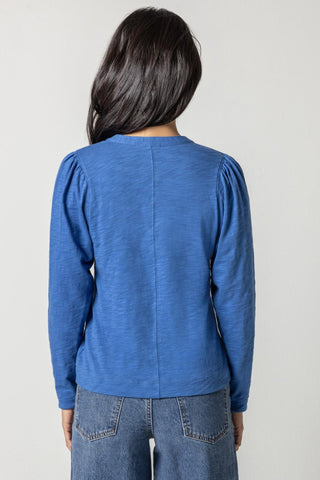 SHIRRED LONG SLEEVE SPLIT NECK - FEBE Clothing