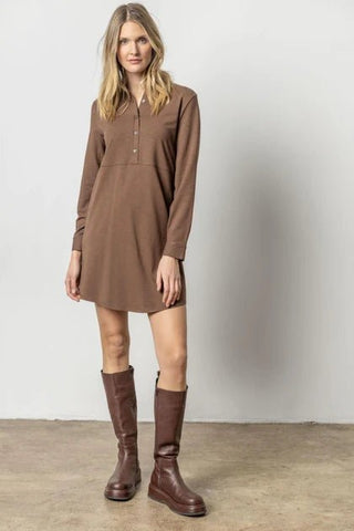 LONG SLEEVE SEAMED SHIRTDRESS - FEBE Clothing