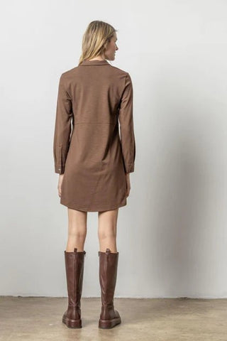 LONG SLEEVE SEAMED SHIRTDRESS - FEBE Clothing