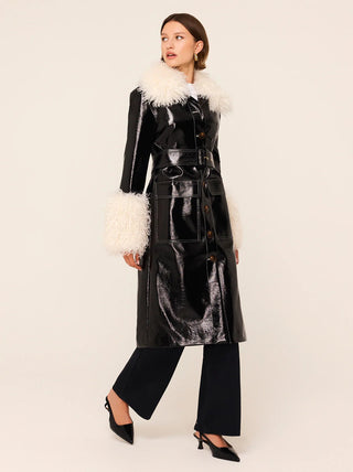 SIMONE BLACK VINYL COAT - FEBE Clothing