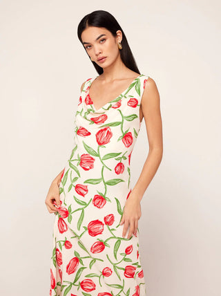 ARAMINTA IVORY TULIP PRINT MAXI DRESS - FEBE Clothing