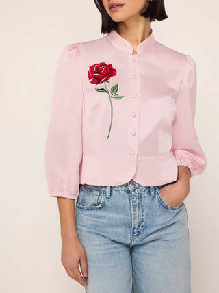 BETTINA PINK ROSE EMBROIDERED TOP - FEBE Clothing