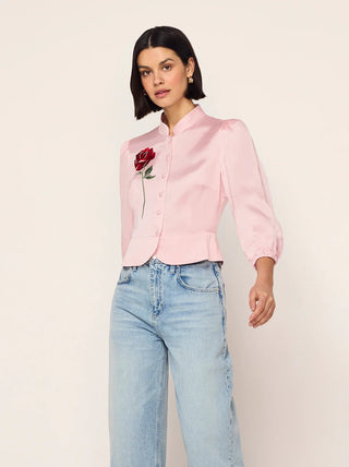 BETTINA PINK ROSE EMBROIDERED TOP - FEBE Clothing