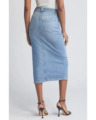 SLIT FRONT MIDI BLUE SKIRT - FEBE Clothing