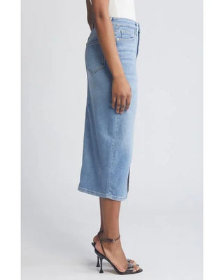 SLIT FRONT MIDI BLUE SKIRT - FEBE Clothing